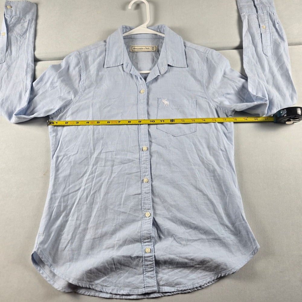 Abercrombie & Fitch Button Down Shirt Women XS Blue Oxford Moose Logo Preppy - Picture 5 of 8